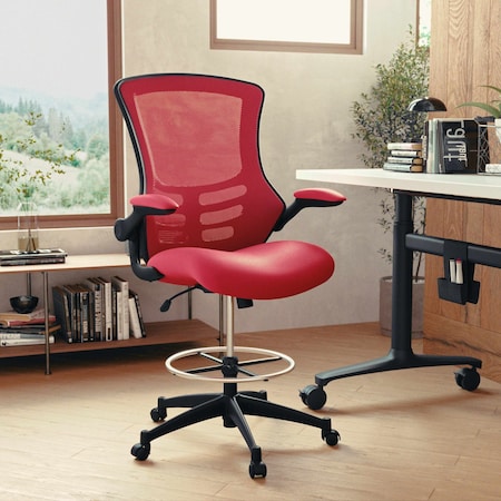 Flash Furniture Kelista Mid-Back Red Mesh Ergonomic Drafting Chair with Adjustable Foot Ring and Flip-Up Arms BL-X-5M-D-RED-GG